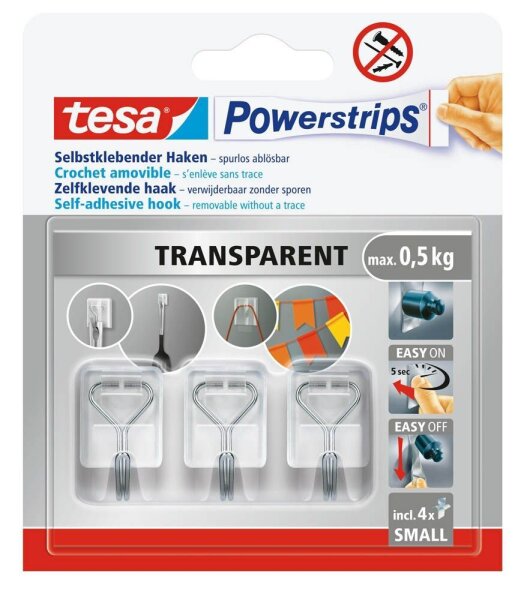 tesa Powerstrips Klebehaken für max. 0,5 kg, 3,5 x 6,0 cm, 3 St.