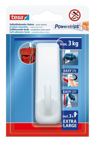 tesa Powerstrips XL Eckig Klebehaken für max. 3,0 kg, 36,1 x 29,7 mm, 1 St.