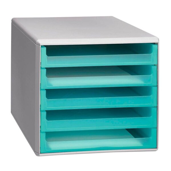 M&M Schubladenbox aquamarin-transparent 30050914, DIN A4 mit 5 Schubladen