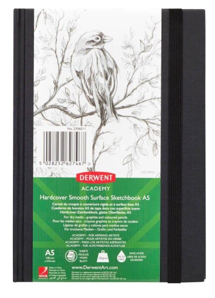 DERWENT Skizzenbuch Academy A5 blanko, schwarz Hardcover 128 Seiten