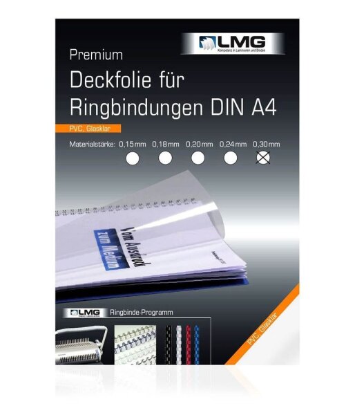 LMG Deckfolien für Bindemappen PREMIUM transparent, DIN A4 0,3 mm, 100 St.