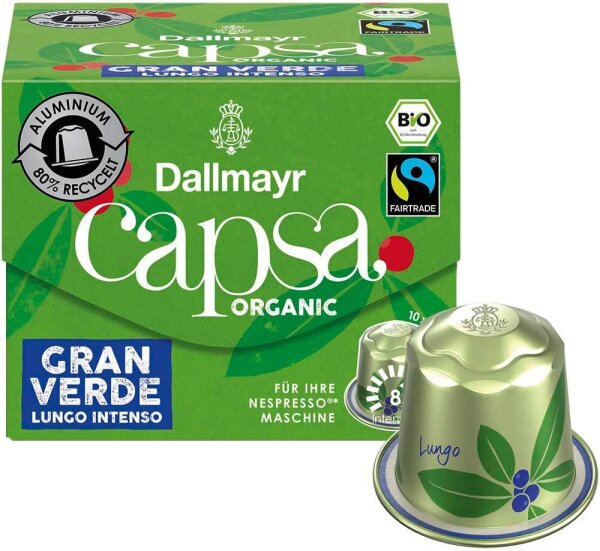Dallmayr Capsa Gran Verde Lungo Intenso Bio-Kaffeekapseln, Arabicabohnen kräftig, 10 St.
