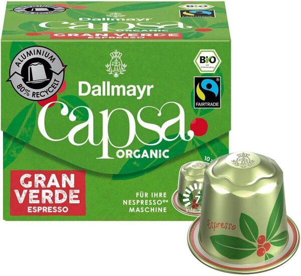 Dallmayr Capsa Gran Verde Espresso Bio-Kaffeekapseln, Arabicabohnen kräftig, 10 St.
