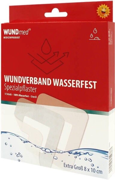 WUNDmed® Pflaster Wasserfest 03-016 weiß 8,0 x 10,0 cm, 5 St.