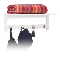 relaxdays Wandgarderobe weiß Holz 4 Haken 50,0 x...