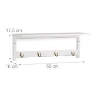 relaxdays Wandgarderobe weiß Holz 4 Haken 50,0 x 17,5 cm, 1 St.