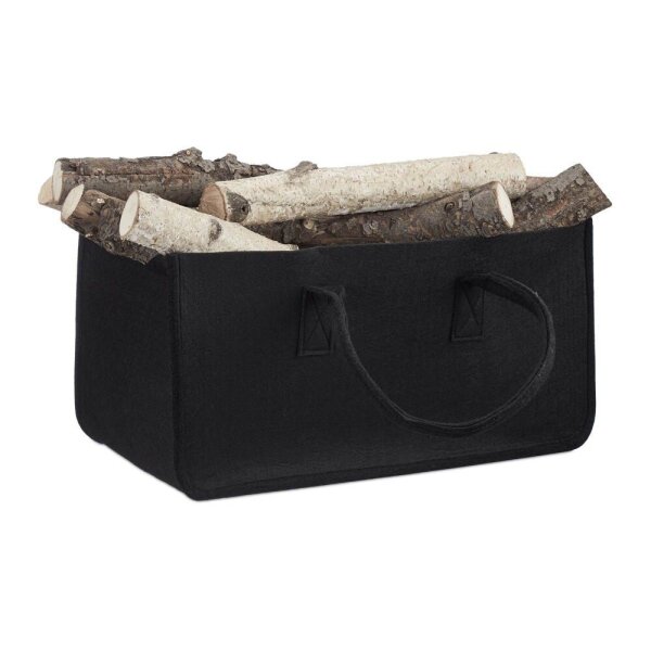 relaxdays Kaminholztasche 27,0 l schwarz 25,0 x 50,0 x 25,0 cm, 1 St.