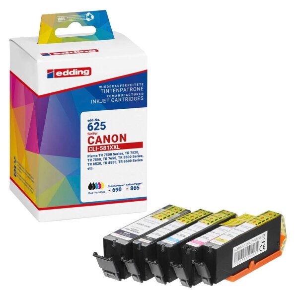 edding EDD-625 2x schwarz, cyan, magenta, gelb Druckerpatronen kompatibel zu Canon PGI-580XXL BK, CLI-581XXL BK/C/M/Y, 5er-Set