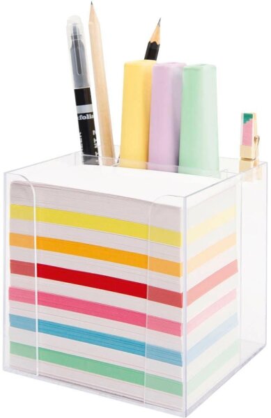 folia Zettelbox mit Stiftehalter transparent inkl. 700 Notizzettel farbig sortiert, 1 St.