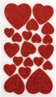 folia Moosgummi Glitter Herzen rot und silber 40 St.