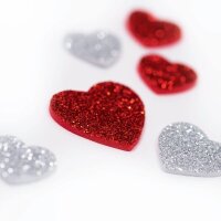 folia Moosgummi Glitter Herzen rot und silber 40 St.