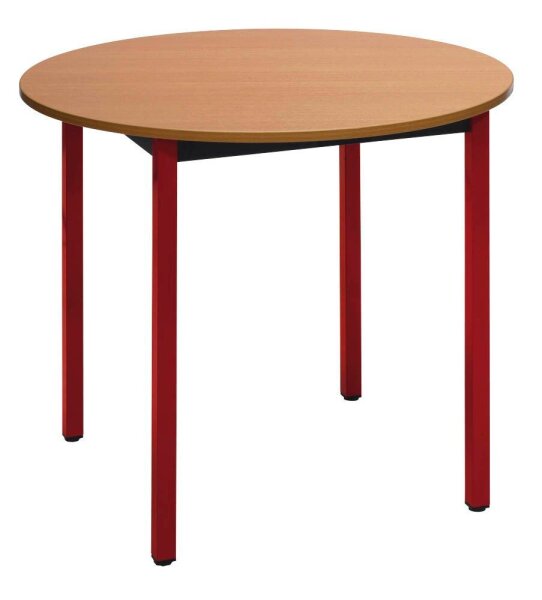 SODEMATUB Mehrzwecktisch buche, rot rund, Vierkantrohr rot, 80,0 x 80,0 x 74,0 cm