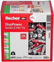 fischer DuoPower 6x30 S PH TX 545838 Dübel mit Schrauben Ø 6 mm x 30 mm, 100 St.