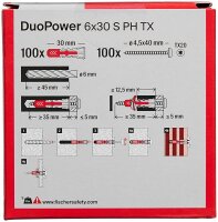 fischer DuoPower 6x30 S PH TX 545838 Dübel mit Schrauben Ø 6 mm x 30 mm, 100 St.