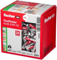 fischer DuoPower 6x30 S PH TX 545838 Dübel mit Schrauben Ø 6 mm x 30 mm, 100 St.