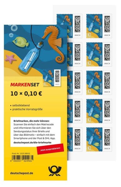 Deutsche Post 0,10 € Briefmarken "Flaschenpost" selbstklebend, 10 St.