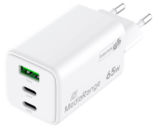 MediaRange 65W USB A/USB C Quick Charge Ladeadapter weiß, 65 Watt