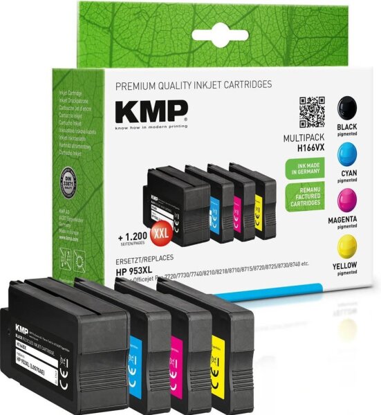KMP H166VX schwarz, cyan, magenta, gelb Druckerpatronen kompatibel zu HP 953XL (3HZ52AE), 4er-Set