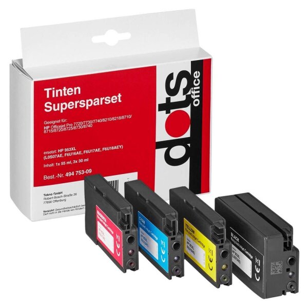 dots  schwarz, cyan, magenta, gelb Druckerpatronen kompatibel zu HP 953XL (3HZ52AE), 4er-Set