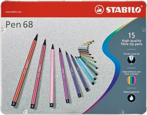 STABILO Pen 68 Filzstifte farbsortiert, 15 St.