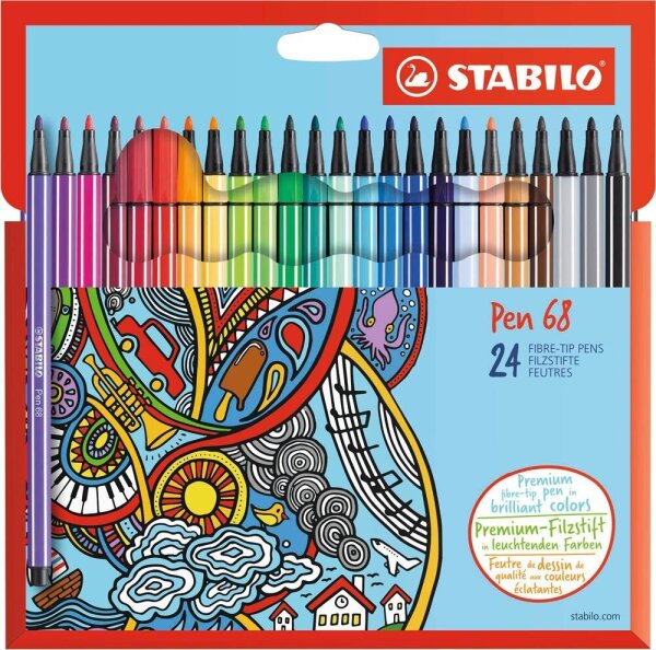 STABILO Pen 68 Filzstifte farbsortiert, 24 St.