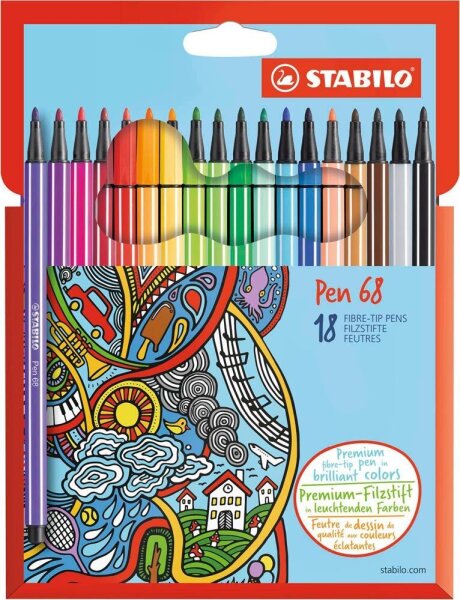 STABILO Pen 68 Filzstifte farbsortiert, 18 St.