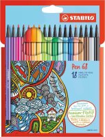 STABILO Pen 68 Filzstifte farbsortiert, 18 St.