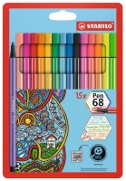 STABILO Pen 68 Filzstifte farbsortiert, 15 St.
