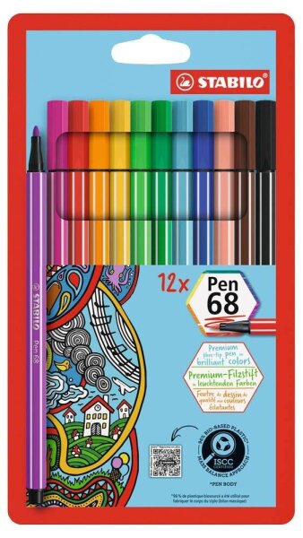 STABILO Pen 68 Filzstifte farbsortiert, 12 St.