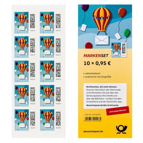 "Porto ab 2025: Deutsche Post 0,95 € Briefmarken ""Ballonpost"" selbstklebend, 1