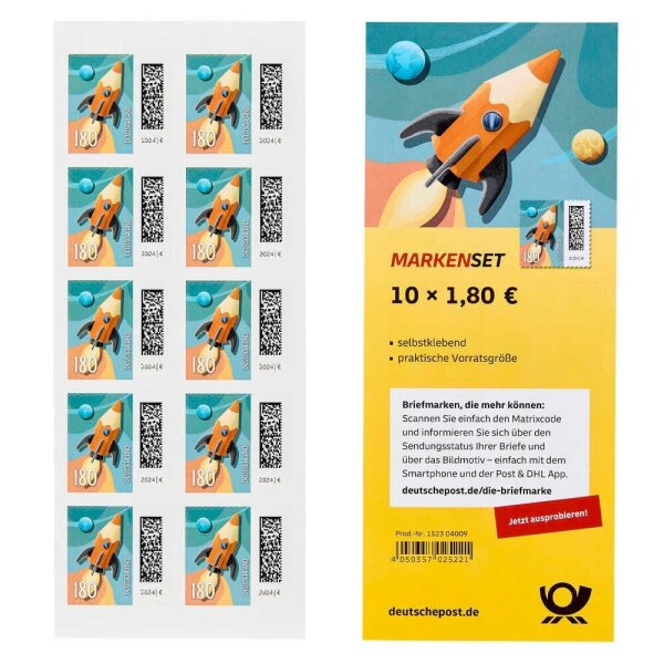 Deutsche Post 1,80 € Briefmarken "Raketenpost" selbstklebend, 10 St.
