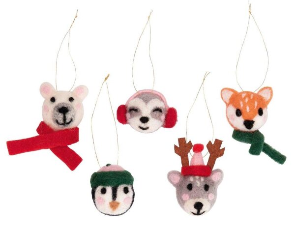 folia Deko-Anhänger Filzkugeln Wintertiere mehrfarbig