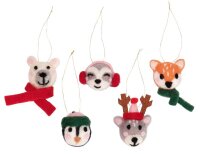 folia Deko-Anhänger Filzkugeln Wintertiere mehrfarbig