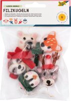 folia Deko-Anhänger Filzkugeln Wintertiere mehrfarbig