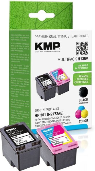 KMP H135V schwarz, color Druckerpatronen kompatibel zu HP 301 (N9J72AE), 2er-Set