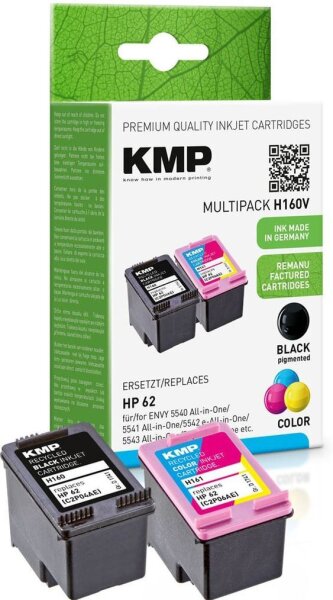 KMP H160V schwarz, color Druckerpatronen kompatibel zu HP 62 (N9J71AE), 2er-Set