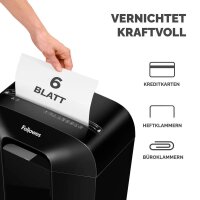 Fellowes Powershred LX25 Aktenvernichter mit Partikelschnitt P-4, 4 x 37 mm, bis 6 Blatt, schwarz