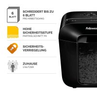 Fellowes Powershred LX25 Aktenvernichter mit Partikelschnitt P-4, 4 x 37 mm, bis 6 Blatt, schwarz