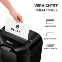 AKTION: Fellowes Powershred LX41 Aktenvernichter mit Partikelschnitt P-4, 4 x 12 mm, bis 8 Blatt, schwarz mit 10 Euro CashBack