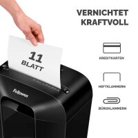 AKTION: Fellowes Powershred LX70 Aktenvernichter mit Partikelschnitt P-4, 4 x 40 mm, bis 11 Blatt, schwarz mit 20 Euro CashBack