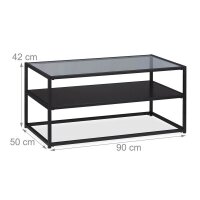 relaxdays Couchtisch rechteckig Glas schwarz 90,0 x 50,0...