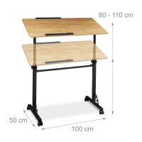 relaxdays PC-Tisch höhenverstellbar eiche hell 100,0 x 50,0 x 80,0 - 110,0 cm