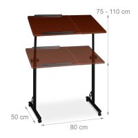 relaxdays PC-Tisch höhenverstellbar mahagoni 80,0 x 50,0 x 75,0 - 110,0 cm