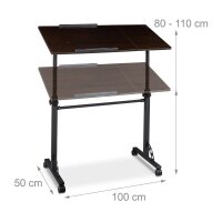 relaxdays PC-Tisch höhenverstellbar dunkelbraun 100,0 x 50,0 x 80,0 - 110,0 cm