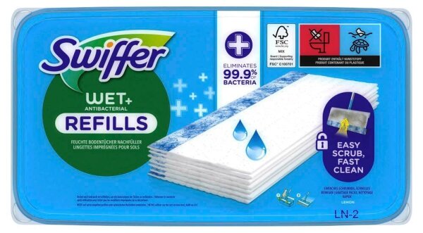 Swiffer WET+ ANTIBACTERIAL REFILLS Feuchte Bodentücher Mikrofaser, 10 St.