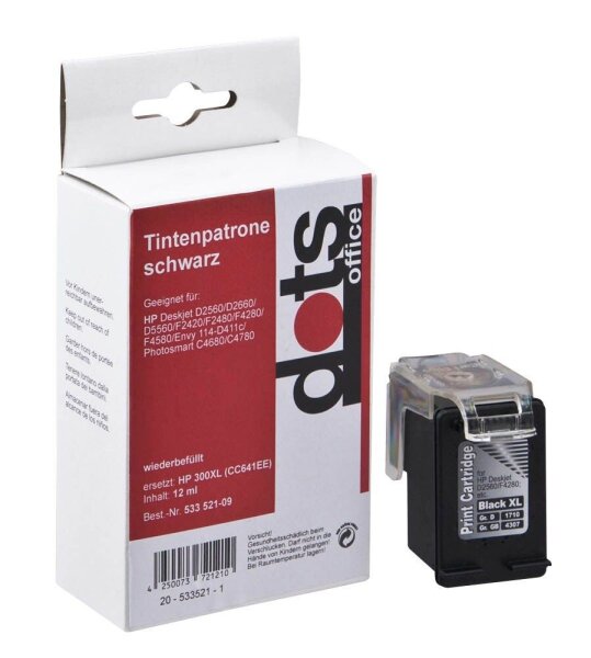 dots  schwarz Druckerpatrone kompatibel zu HP 300XL (CC641EE)