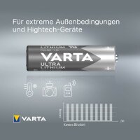 VARTA Batterien ULTRA LITHIUM Lithium Mignon AA 1,5 V, 4 St.