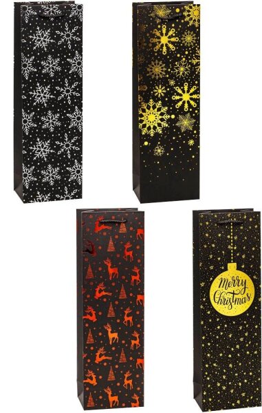 12 TSI Geschenktüten für Flaschen PREMIUM Weihnachten 2 Motiv sortiert 12,0 x 38