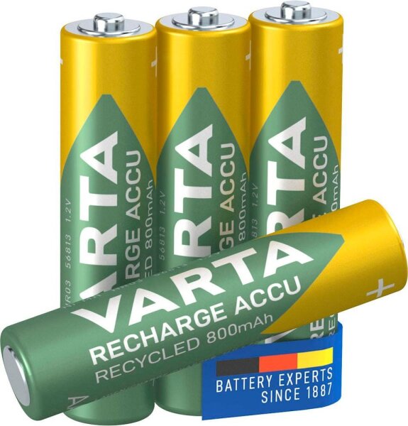 VARTA Akkus RECHARGE ACCU Recycled Ni-MH Micro AAA 800 mAh, 4 St.