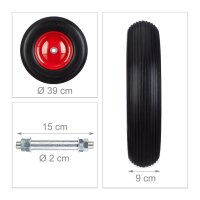 relaxdays Schubkarrenrad Vollgummi schwarz Stahl Felgen, Achse 2,0 cm